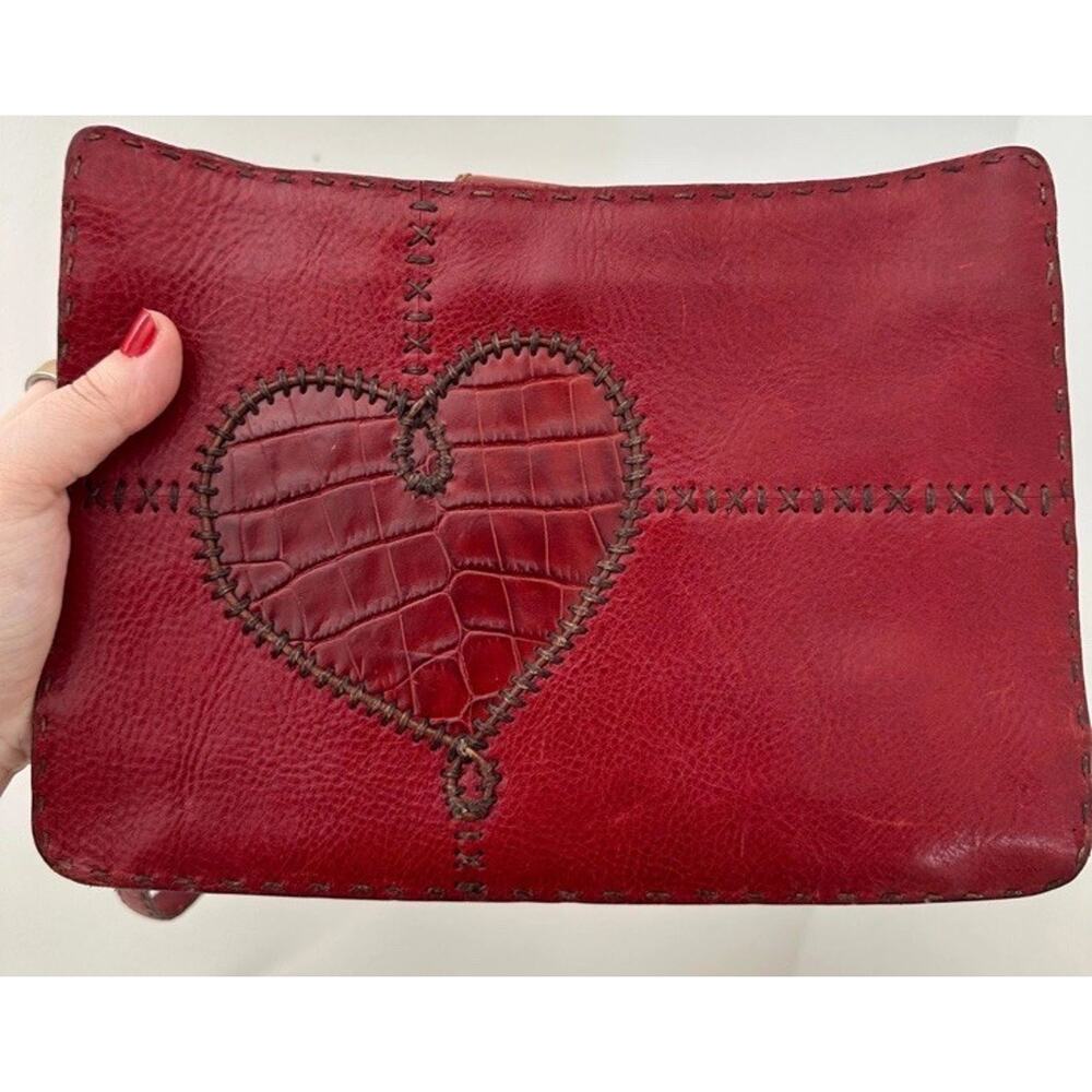 Brighton red leather heart stitched pouch wallet purse EUC - Picture 2 of 9